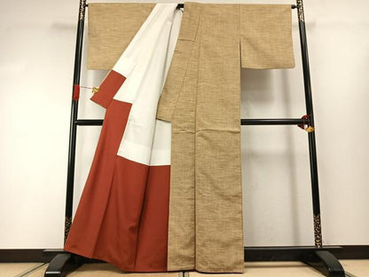 平和屋着物●上質な紬　横縞　正絹　逸品　AABI1778fy