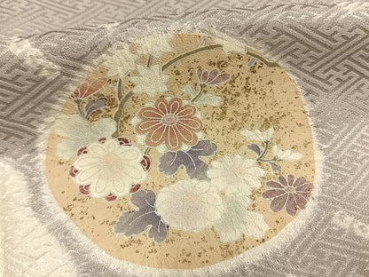 平和屋着物●訪問着　絞り　花丸文　金彩　ロング丈　正絹　逸品　AABI1779fy