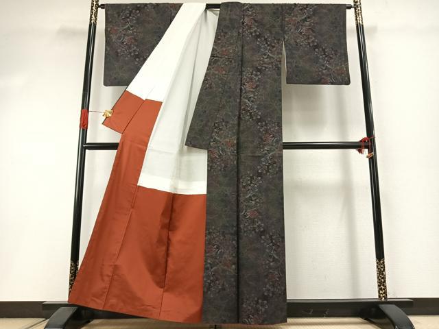 平和屋着物●本場大島紬　カタス9マルキ　枝花文　正絹　逸品　AABI1781fy