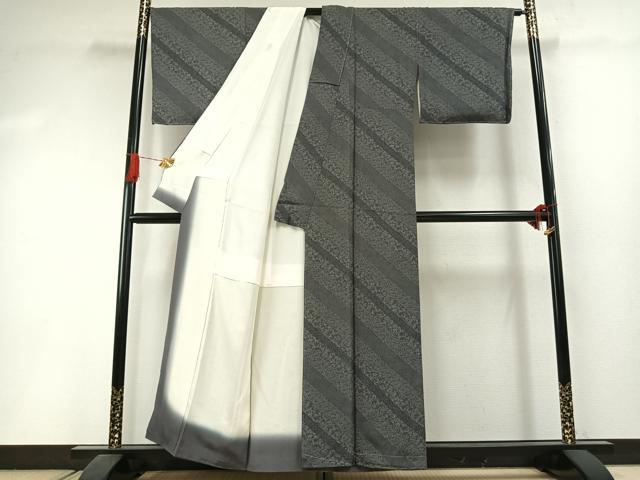 平和屋着物●江戸小紋　訪問着　斜縞　銀杏　正絹　逸品　未使用　AABI1782fy