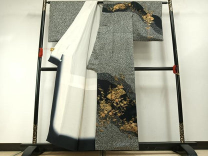 平和屋着物●訪問着　地紙花文　たたき染め　金銀彩　鈴乃屋扱い　正絹　逸品　AABI1790fy