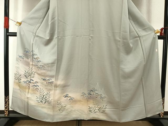 平和屋着物●訪問着　友禅　作家物　立波風景松文　暈し染め　金彩　正絹　逸品　AABI1792fy