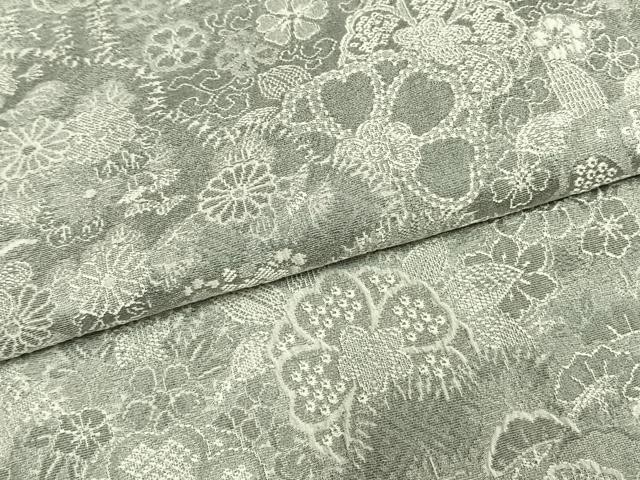平和屋着物●山岡古都・古都染人　染織美術品　薬墨染　天目織　お召　草花文　反端付き　正絹　逸品　AABI1794fy