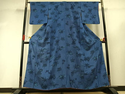 平和屋着物●上質な小紋　藍　紅型　花鳥文　正絹　逸品　AABI1795fy