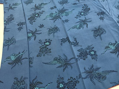 平和屋着物●上質な小紋　藍　紅型　花鳥文　正絹　逸品　AABI1795fy