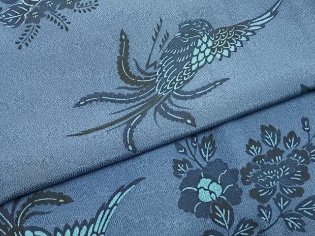 平和屋着物●上質な小紋　藍　紅型　花鳥文　正絹　逸品　AABI1795fy