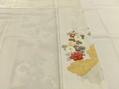 平和屋着物●訪問着　駒刺繍　花鳥文　金糸　金彩　ロング丈　正絹　逸品　AABI1796fy