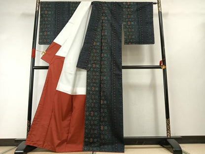 平和屋着物●本場大島紬　カタス7マルキ　草花文　正絹　逸品　未使用　AABI1798fy