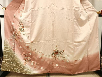 平和屋着物●十日町老舗ブランド 吉澤友禅 吾妻徳穂 訪問着 刺繍 草花文 暈し染め 金彩 鈴乃屋扱い 正絹 逸品 未使用 AABI1800fy