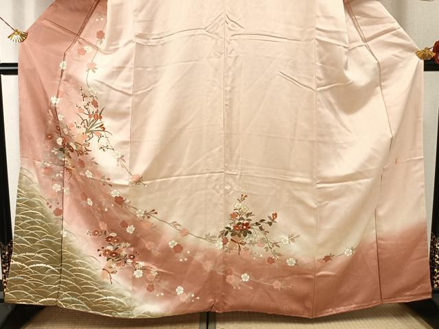 平和屋着物●十日町老舗ブランド 吉澤友禅 吾妻徳穂 訪問着 刺繍 草花文 暈し染め 金彩 鈴乃屋扱い 正絹 逸品 未使用 AABI1800fy