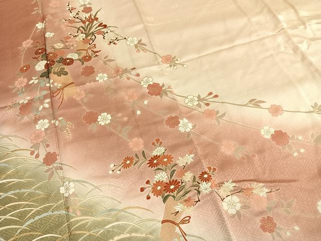 平和屋着物●十日町老舗ブランド 吉澤友禅 吾妻徳穂 訪問着 刺繍 草花文 暈し染め 金彩 鈴乃屋扱い 正絹 逸品 未使用 AABI1800fy