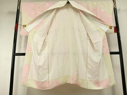 平和屋着物●長襦袢　袷　舞桜文　正絹　逸品　AABI1802fy