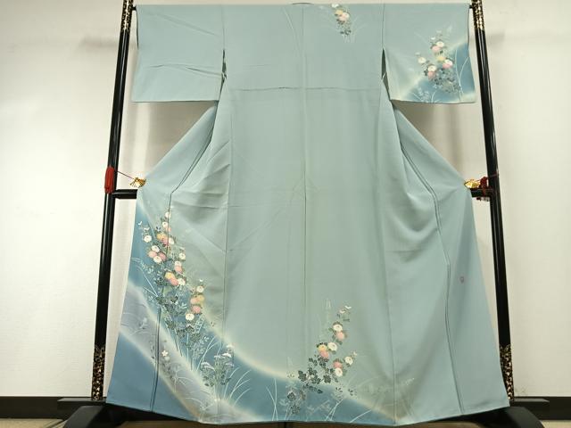 平和屋着物●訪問着　友禅　作家物　峰山　草花文　暈し染め　正絹　逸品　AABI1804fy