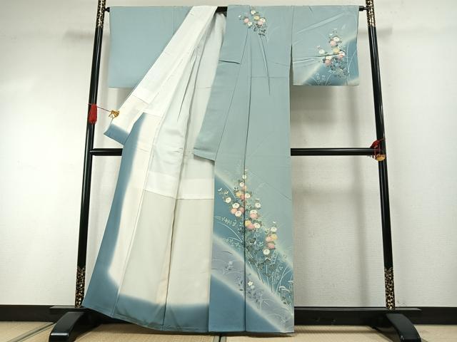 平和屋着物●訪問着　友禅　作家物　峰山　草花文　暈し染め　正絹　逸品　AABI1804fy