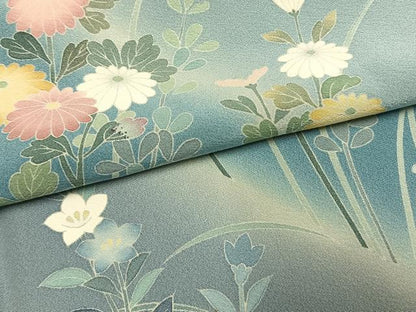 平和屋着物●訪問着　友禅　作家物　峰山　草花文　暈し染め　正絹　逸品　AABI1804fy