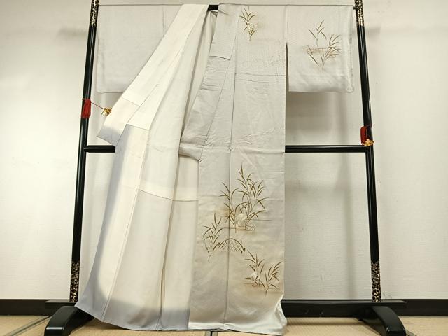 平和屋着物●訪問着　刺繍　白鷺　暈し染め　正絹　逸品　AABI1805fy