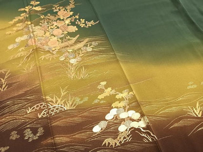 平和屋着物●訪問着　草花文　暈し染め　金彩　正絹　逸品　AABI1806fy