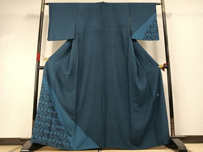 平和屋着物●訪問着　藍　籠目文　正絹　逸品　AABI1813fy