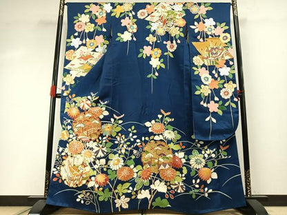 平和屋着物●創業460年・千總　振袖　友禅　駒刺繍　雪輪花文　金銀糸　金銀彩　正絹　逸品　AABI1816fy