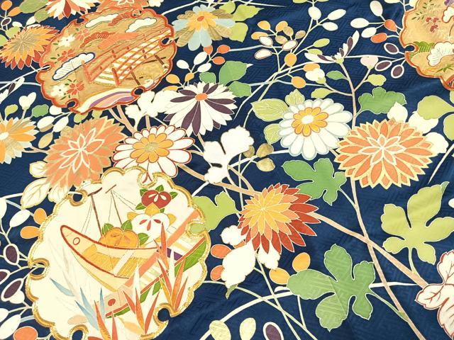 平和屋着物●創業460年・千總　振袖　友禅　駒刺繍　雪輪花文　金銀糸　金銀彩　正絹　逸品　AABI1816fy