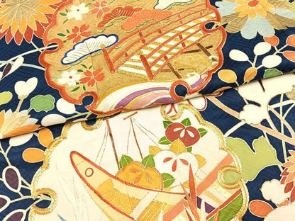 平和屋着物●創業460年・千總　振袖　友禅　駒刺繍　雪輪花文　金銀糸　金銀彩　正絹　逸品　AABI1816fy
