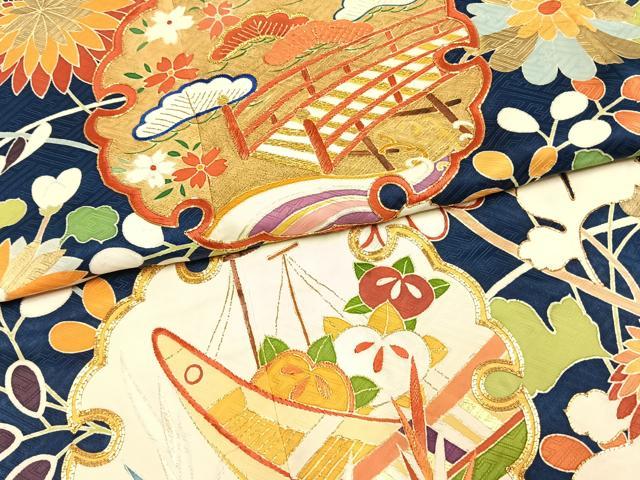 平和屋着物●創業460年・千總　振袖　友禅　駒刺繍　雪輪花文　金銀糸　金銀彩　正絹　逸品　AABI1816fy