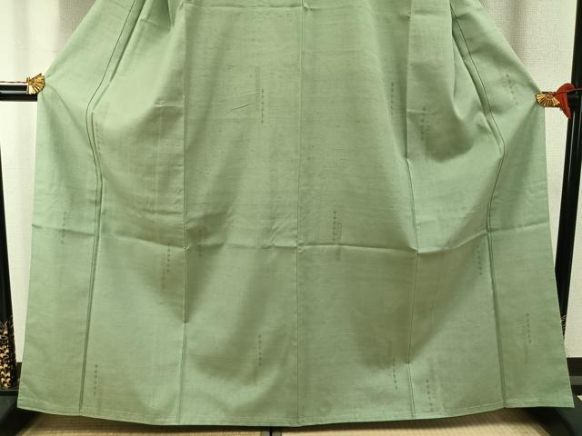 平和屋着物●結城紬　奥順　はたおり娘　飛び亀甲柄　薄萌葱色　証紙付き　正絹　逸品　未使用　AABI1817fy