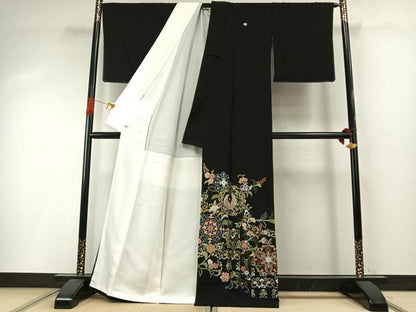 平和屋着物●豪華黒留袖　作家物　総刺繍　蘇州刺繍　花鳥文　金糸　さが美扱い　正絹　逸品　AABI1819fy
