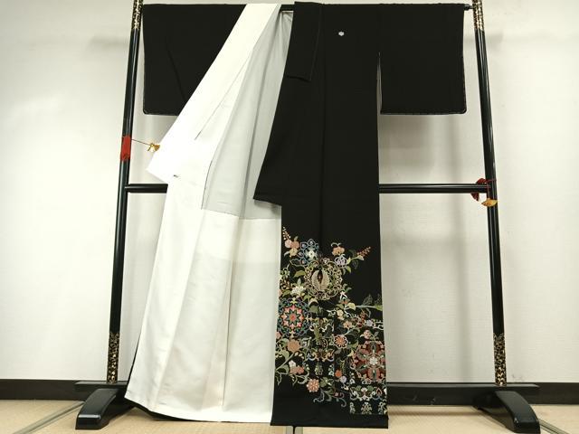 平和屋着物●豪華黒留袖　作家物　総刺繍　蘇州刺繍　花鳥文　金糸　さが美扱い　正絹　逸品　AABI1819fy