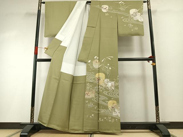 平和屋着物●訪問着　友禅　駒刺繍　草花文　金彩　正絹　逸品　未使用　AABI1820fy