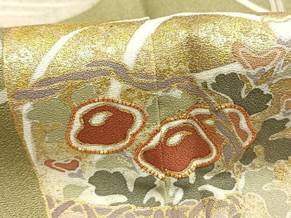 平和屋着物●訪問着　友禅　駒刺繍　草花文　金彩　正絹　逸品　未使用　AABI1820fy