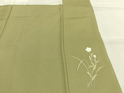 平和屋着物●訪問着　友禅　駒刺繍　草花文　金彩　正絹　逸品　未使用　AABI1820fy