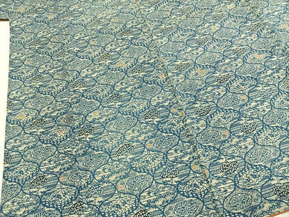 平和屋着物●上質な紬　本藍　型染め　花鳥風景文　正絹　逸品　AABI1821fy