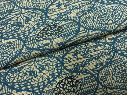 平和屋着物●上質な紬　本藍　型染め　花鳥風景文　正絹　逸品　AABI1821fy