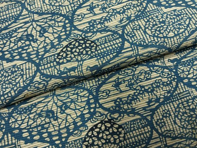 平和屋着物●上質な紬　本藍　型染め　花鳥風景文　正絹　逸品　AABI1821fy