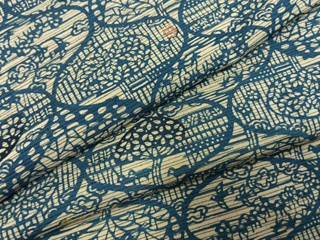 平和屋着物●上質な紬　本藍　型染め　花鳥風景文　正絹　逸品　AABI1821fy