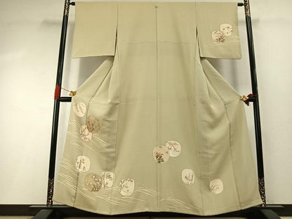 平和屋着物●訪問着　駒刺繍　草花文　金銀彩　銀座越後屋扱い　正絹　逸品　AABI1822fy