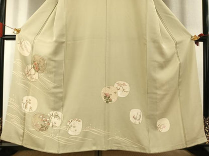 平和屋着物●訪問着　駒刺繍　草花文　金銀彩　銀座越後屋扱い　正絹　逸品　AABI1822fy