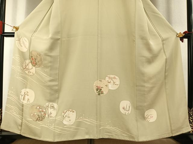 平和屋着物●訪問着　駒刺繍　草花文　金銀彩　銀座越後屋扱い　正絹　逸品　AABI1822fy