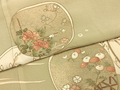 平和屋着物●訪問着　駒刺繍　草花文　金銀彩　銀座越後屋扱い　正絹　逸品　AABI1822fy