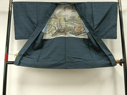 平和屋着物●男性　信州紬　アンサンブル　草木染　手織　反端付き　正絹　逸品　AABI1826fy