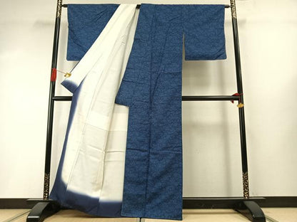 平和屋着物●結城紬　藍染　草花文　証紙付き　正絹　逸品　AABI1828fy