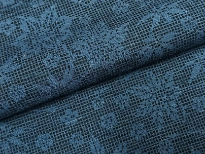 平和屋着物●結城紬　藍染　草花文　証紙付き　正絹　逸品　AABI1828fy