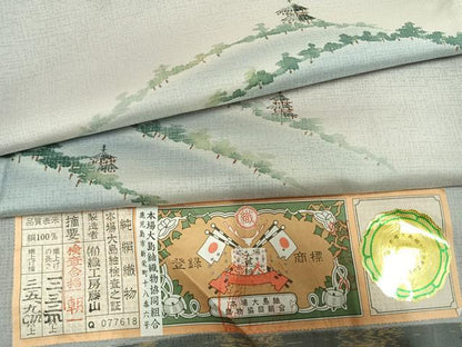 平和屋着物●本場縞大島紬　染大島　訪問着　作家物　風景文　織工房藤山謹製　証紙付き　正絹　逸品　未使用　AABI1829fy