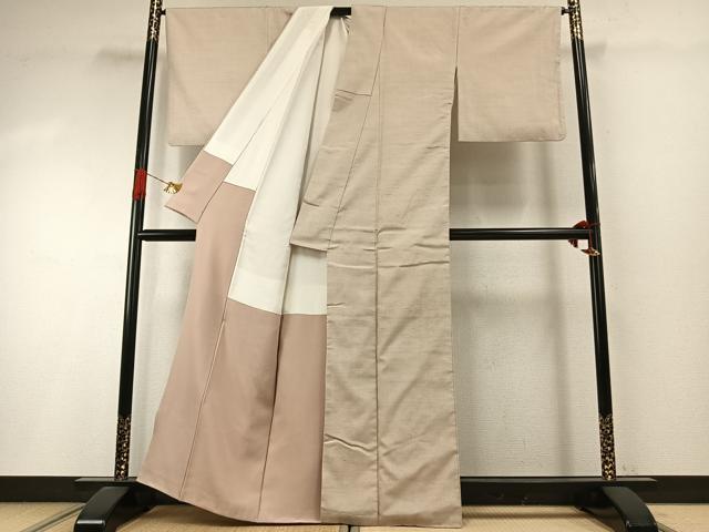 平和屋着物●結城紬　色無地　練色　正絹　逸品　AABI1830fy