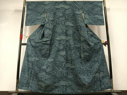 平和屋着物●結城紬　80亀甲　風景文　正絹　逸品　AABI1832fy