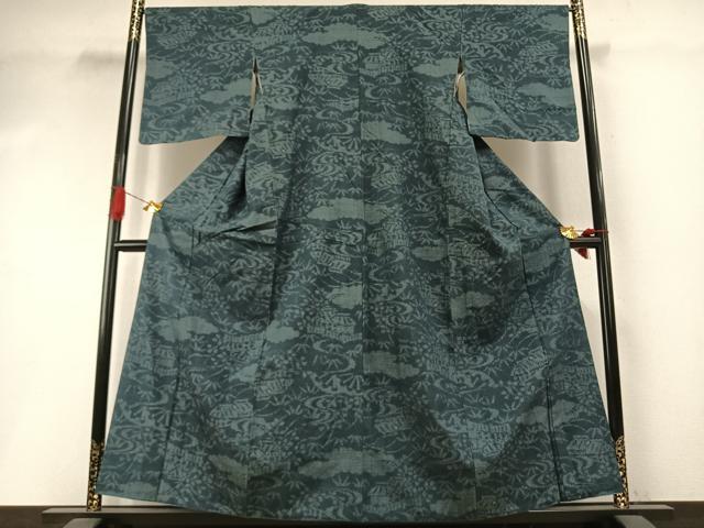 平和屋着物●結城紬　80亀甲　風景文　正絹　逸品　AABI1832fy