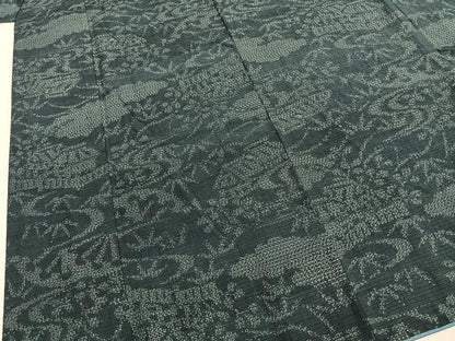 平和屋着物●結城紬　80亀甲　風景文　正絹　逸品　AABI1832fy