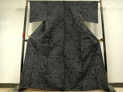 平和屋着物●結城紬　100亀甲　草花文　正絹　逸品　AABI1833fy