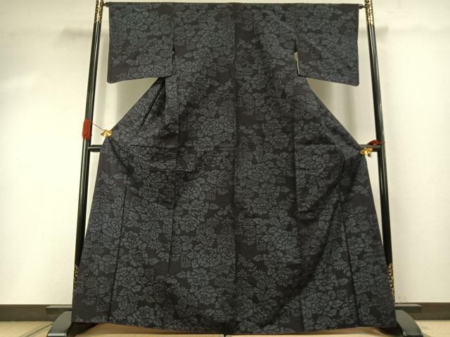 平和屋着物●結城紬　100亀甲　草花文　正絹　逸品　AABI1833fy